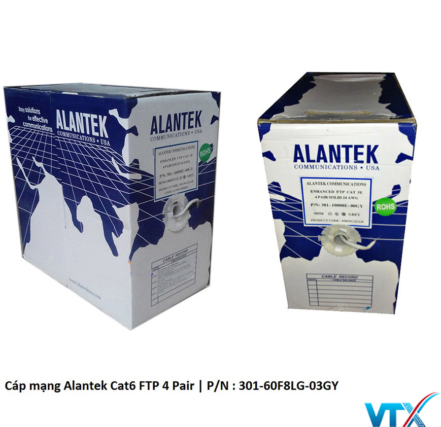 Cáp Mạng Alantek Cat 6 4-Pair FTP 301-60F8LG-03GY