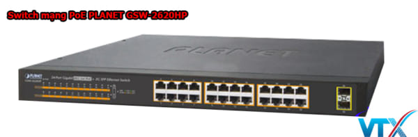 Switch mạng PoE PLANET GSW-2620HP