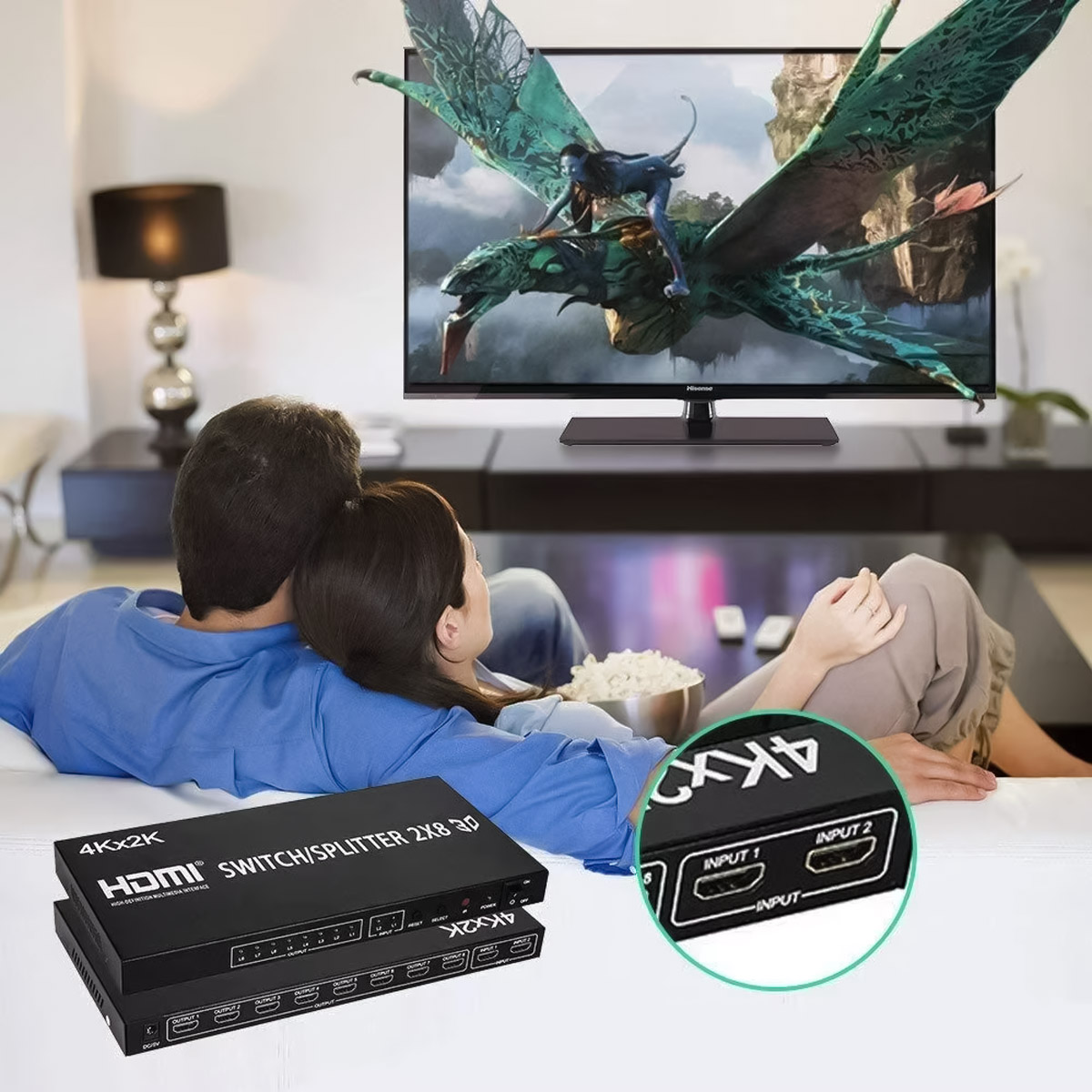 Bộ gộp chia HDMI Splitter 2×8 2 vào 8 ra