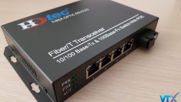 Converter quang 1 sợi+4 POE 100M