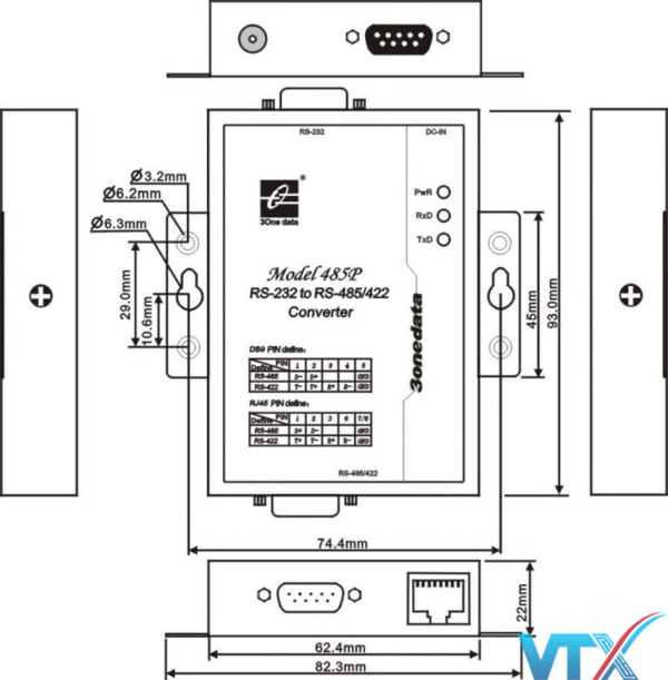 Bộ chuyển đổi RS232 sang RS485 3Onedata Model TLC485