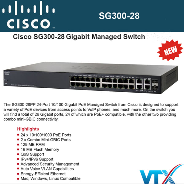 Switch chia mạng Cisco 28Port – Cisco SG300-28