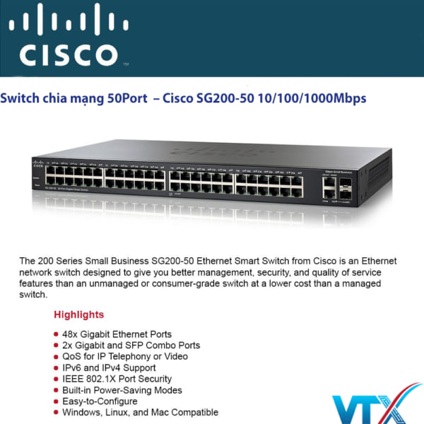 Switch chia mạng 50Port – Cisco SG200-50 10/100/1000Mbps