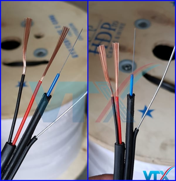 Cáp quang kèm nguồn 2FO HDPRO ngoài trời | PN: GYXTC8Y