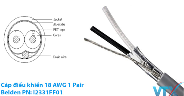 Cáp điều khiển 18AWG 1Pair Belden PN: I2331FF01