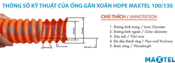 Ống nhựa gân xoắn HDPE MAXTEL 100/130