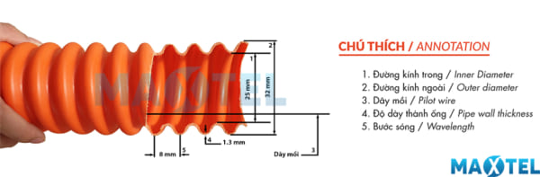 Ống nhựa gân xoắn HDPE MAXTEL 25/32