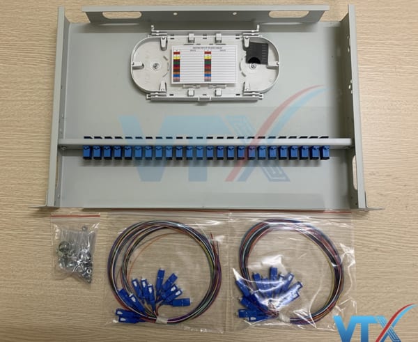 Hộp phối quang ODF 24 FO lắp rack đầy đủ phụ kiện