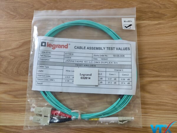 Dây nhảy quang Legrand MM OM3 SC-LC Duplex 1m | PN:32612