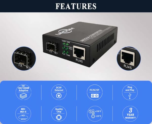 Converter Quang Điện UPCOM Gigabit PN MC201-SFP