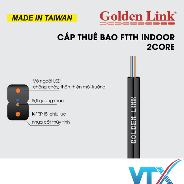 Cáp quang FTTH 2FO Golden Link indoor