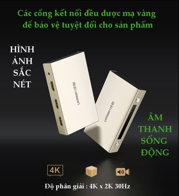 Bộ gộp HDMI 3 vào 1 ra hỗ trợ 3D 4K Ugreen 40278