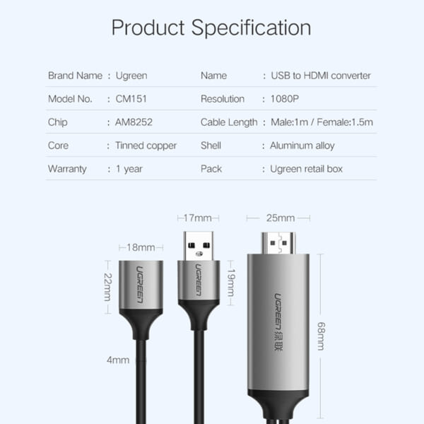 Cáp chuyển đổi USB to HDMI Ugreen 50291