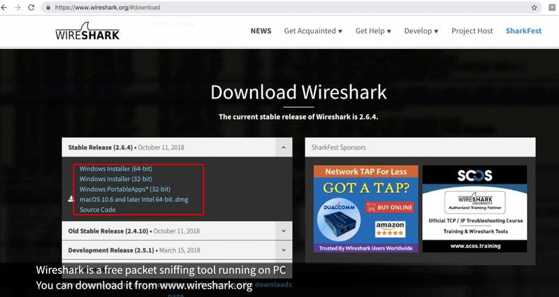 Tải Wireshark với phiên bản phù hợp