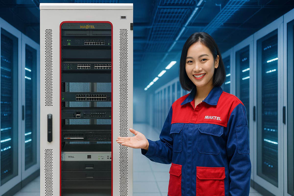 Tủ rack được trang bị hệ thống khóa chắc chắn, bảo vệ thiết bị