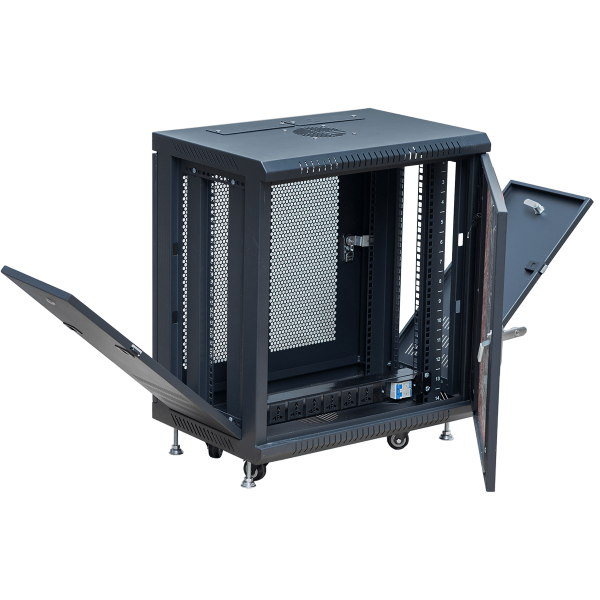 Ảnh chụp góc nghiêng cửa mở tủ rack 12U maxtel