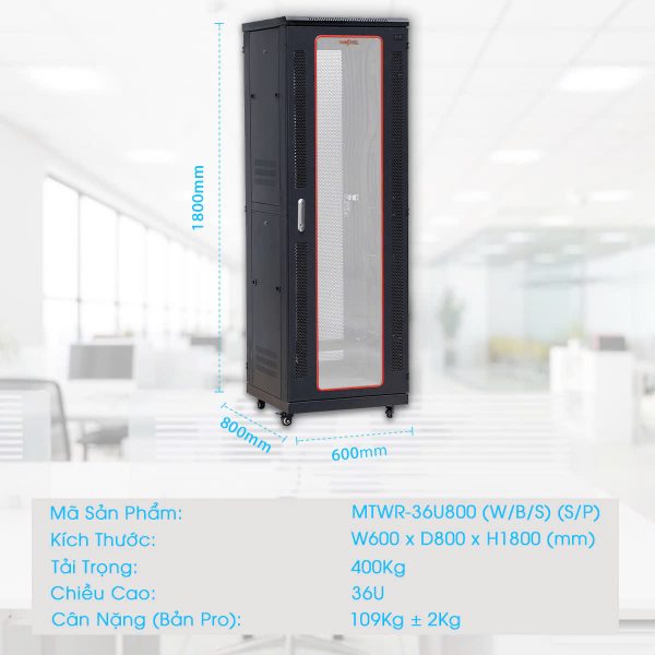 Các thông số kích thước tủ rack 36UD800 Maxtel