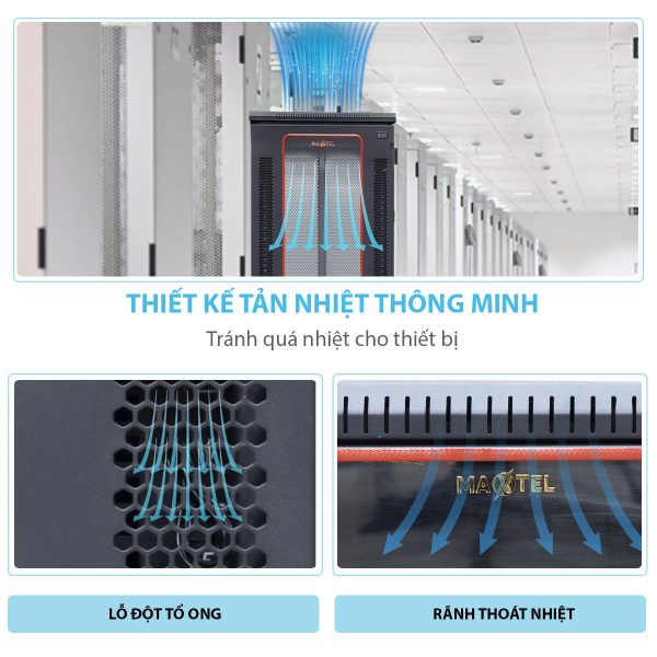 Các lỗ đột tản nhiệt tủ rack 42U Maxtel