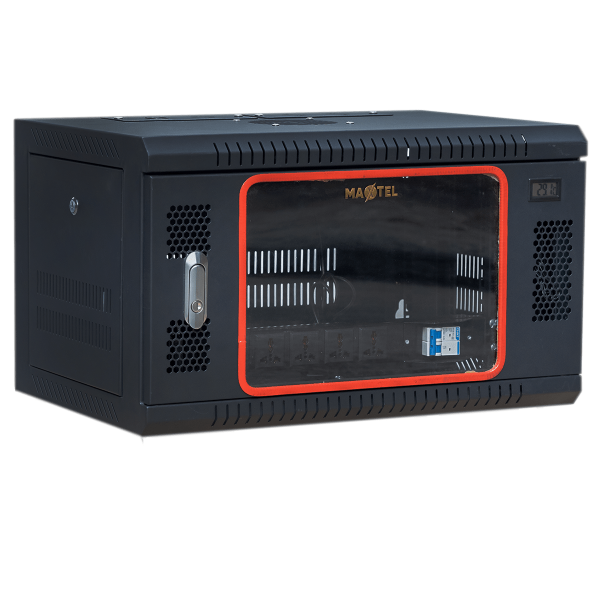 Ảnh chụp mặt trước góc nghiêng phải tủ rack Maxtel 6U