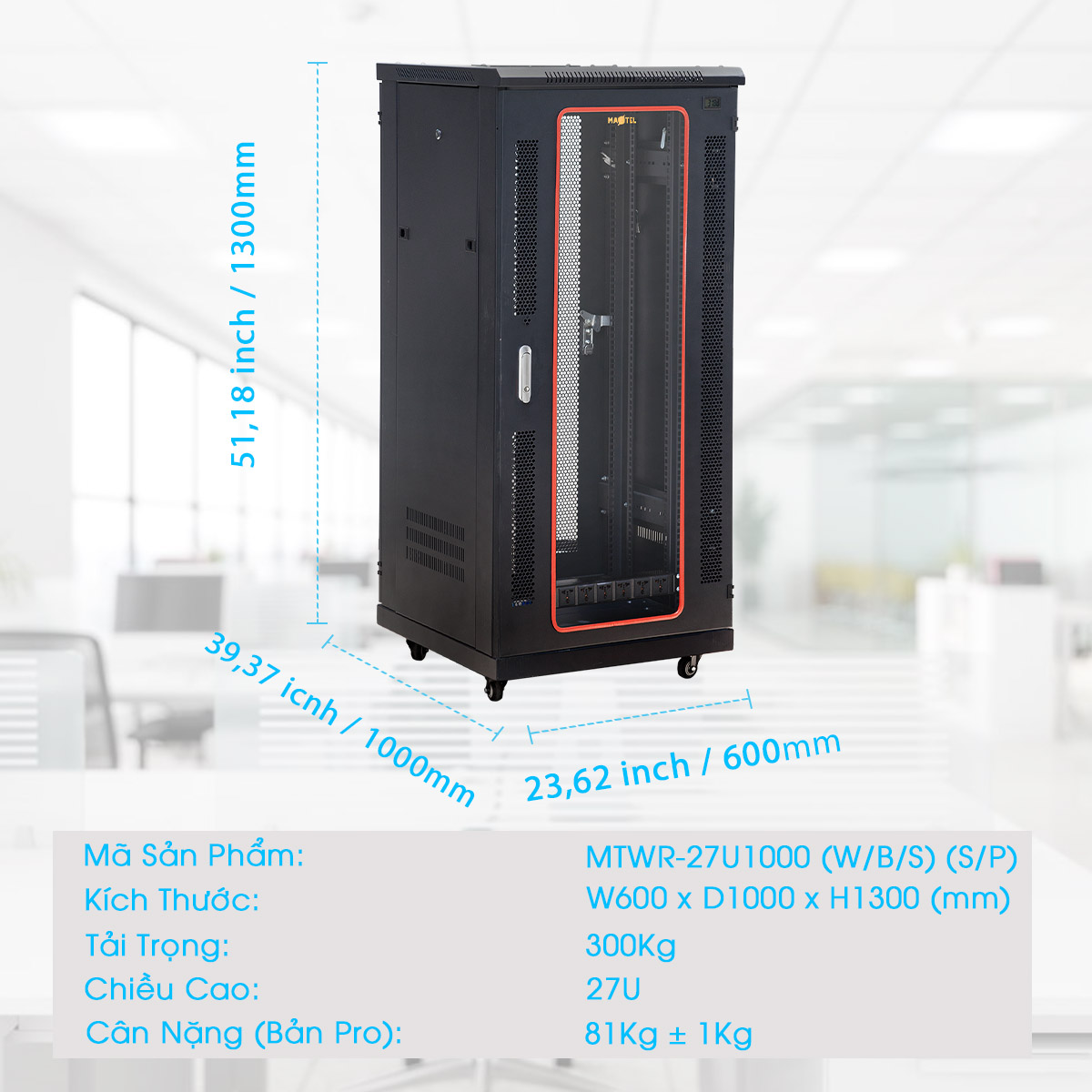 kích thước tủ rack 27UD1000 MAXTEL