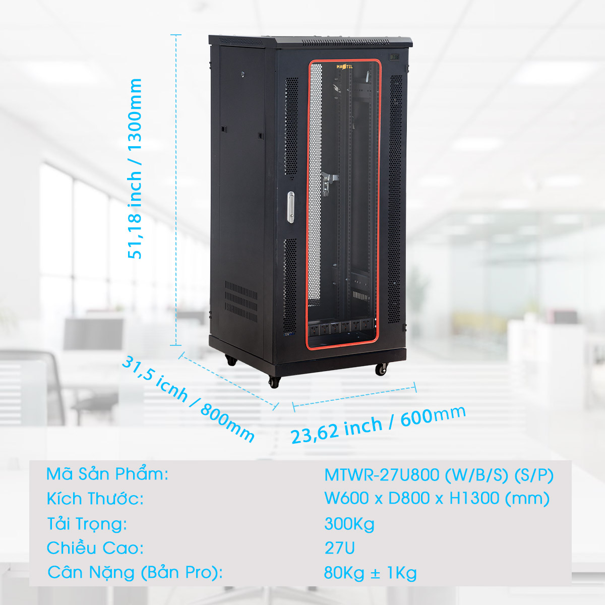 kích thước tủ rack 27UD800 MAXTEL