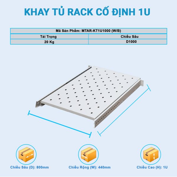 Mô tả kích thước của khay trượt tủ rack 1UD1000
