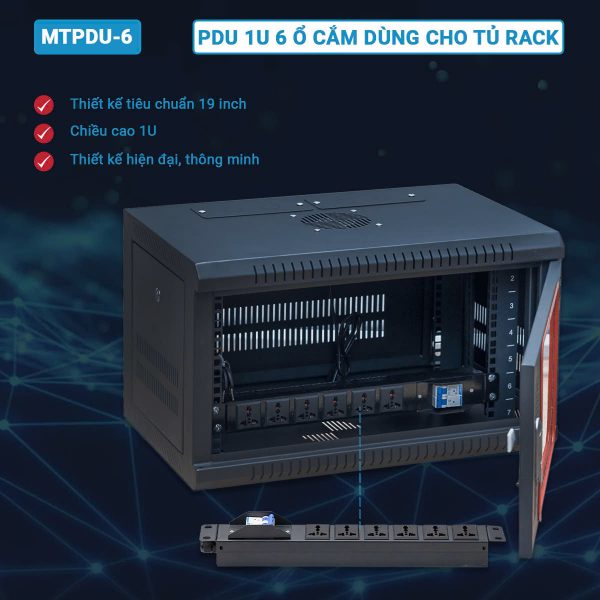 Thiết kế hiện đại, thông minh của thanh nguồn PDU 6 ổ Maxtel
